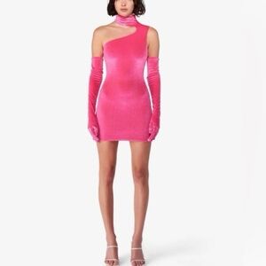 Revolve Miscreants Gina Pink Velvet Dress + Gloves